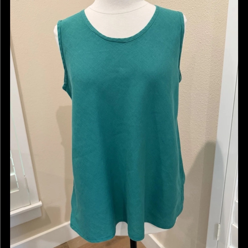 FLAX 100% Linen Sleeveless Tunic Top Bright Green Small Made in Lithuania Tank